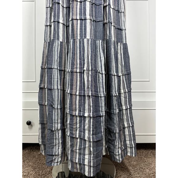 Angie Striped Tiered Sleeveless Maxi Dress Size M Boho Denim Summer Sundress - Picture 9 of 12
